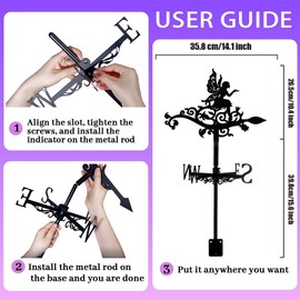 beinkmake Fairy Weathervane Metal Wind Vane Elf Vine Garden Decoration Direction Sign Indicator Stake Mount Ornament for Farmhouse Yard Roof Outdoor