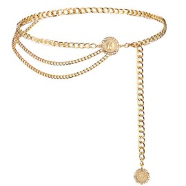YooAi Chain Belt for Women Multilayer Waist Chain Dress Belt Metal Body Belly Chain, Metal, Alloy