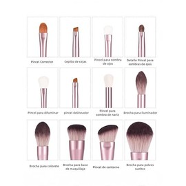 Brochas para Maquillaje FFlion Profesional con Bolsa 12 Piezas Set de Brochas Maquillaje Premium Sombra de Ojos para Base de Maquillaje para Viajes y Uso Diario(12x, Oro Rosa)