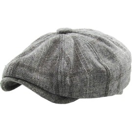 KBW-326 LGY L/XL Popular Classic Newsboy Gatsby Cabbie Ivy Ascot Hat Cap Collection Mens Fashion Wool (Large/X-Large, Light Gray Plaid Button Top Ascot)