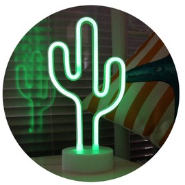 BAILEY Green Cactus Neon Lights - LED Cactus Neon Signs with Pedestal, Battery/USB Operation - Night Lights for Children's Room, Bedroom, Wedding