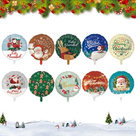10 Pcs Christmas Foil Balloons Merry Christmas Party Balloons Decorations Santa Claus Snowman Tree Bell Candy Cane Gift Elk Reindeer Foil Balloons,Round,for Xmas Gift Birthday Party Decorations