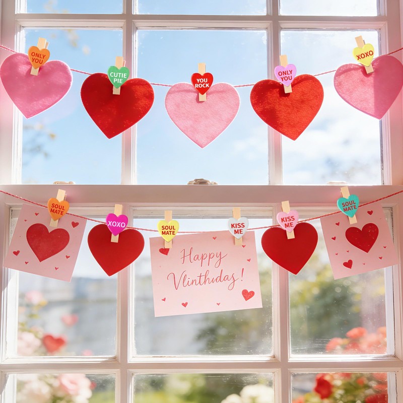 JULBEAR 80Pcs Valentine Wood Clips Conversation Heart Photo Clips
