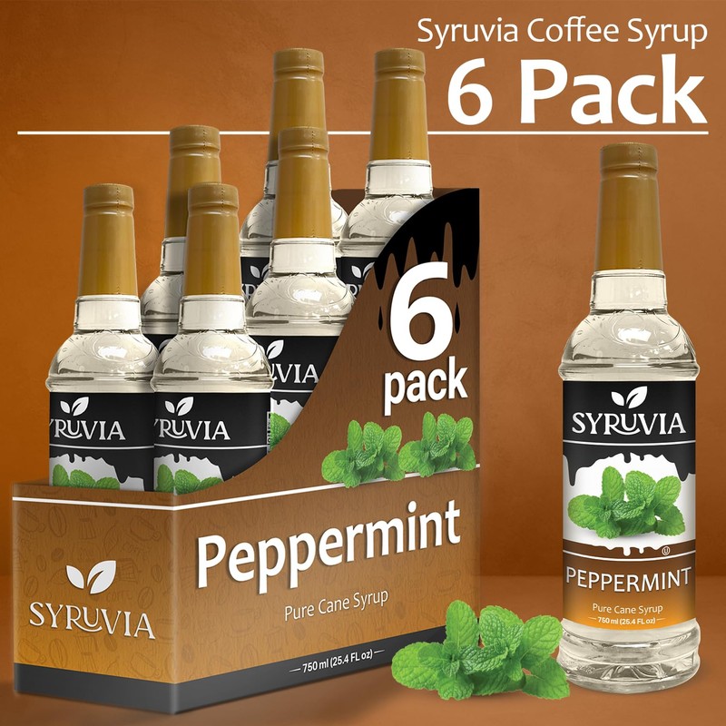 Peppermint Syrup by Syruvia 6-Pack, 25.4 fl oz, Wholesale Coffee