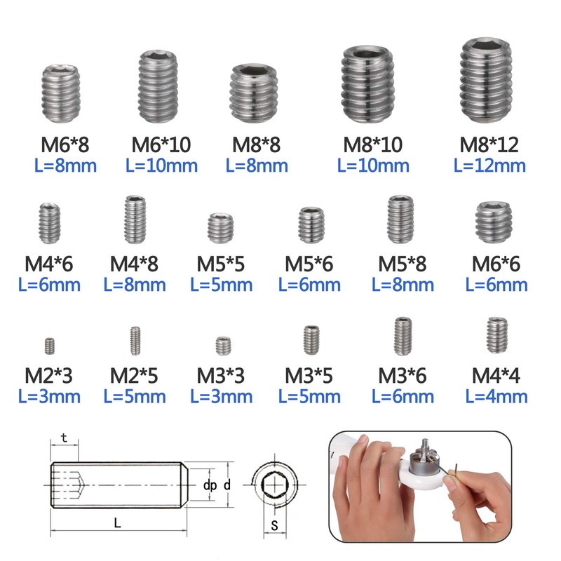261PCS Hex Allen Head Socket Set Screw, KWOKWEI Grub Screw