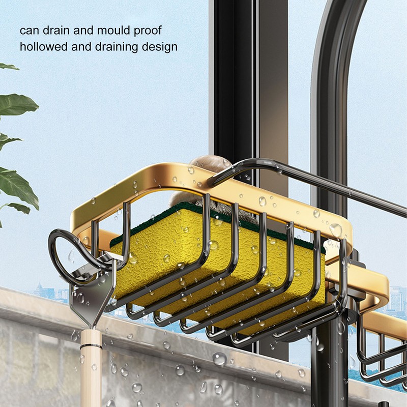 Faucet Storage Shelf Aluminum Plastic Two Containers with Towel Rod