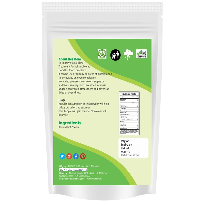 YAMKAY Natural Banyan Root Powder, 100gm