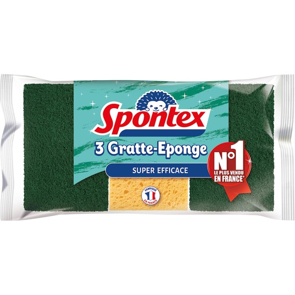 SPONTEX - Super Effective Sponge Scraper - 3 Green Scouring Sponges (1 Pack of 3)