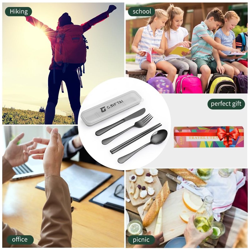 GARFTAI Portable travel utensils set with case. 4Pcs Stainless teel