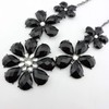 Firstmeet Shiny flower statement collar Necklace with earrings (XL-1104-Black)
