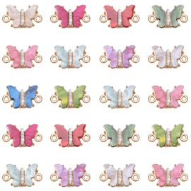 MseaRust 20 Pieces 10Colors Acrylic Butterfly Links Connector Charm Alloy Inlay Crystal Rhinestones Butterfly Charms Pendant for Diy Earrings Bracelet Necklace Cute Jewelry Making