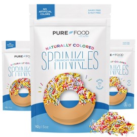 Pure Food By Estee Rainbow Dye Free Sprinkles, 5oz (3 Pack) | Vegan | Great for Ice Cream | Rainbow Jimmies for Baking | All Natural | Soy Free, Gluten Free, Dairy Free, Nut Free