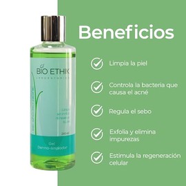 Bioethik Gel dermolimpiador Facial 240 ml | jabon limpiador facial, limpiador diario para piel mixta, grasa o con acné |Gel limpiador Facial| 240 ml.
