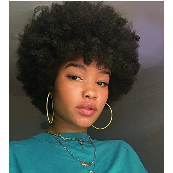 Xtrend 8 Inch Short Afro Kinky Curly Wigs Black Fluffy Afro Curly Hair Synthetic Wigs Heat Resistant Wigs Soft Bouncy Curls Hair Wigs for Black Women 1B#