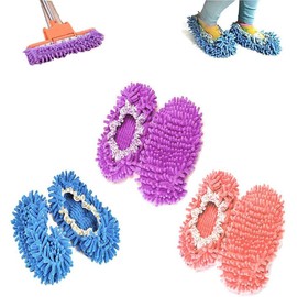 CHUANGOU 3 Pairs of Floor Mop Slippers Microfibre Dust Cleaning Shoes for House Cleaning, 3 Colours