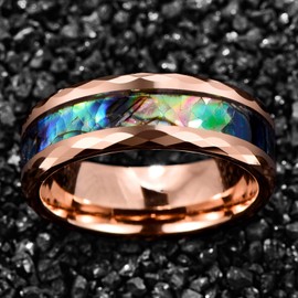 Rose Gold Tungsten Wedding Rings with Faceted Edges for Men Women Abalone Shell Promise Bands Size 9.5
