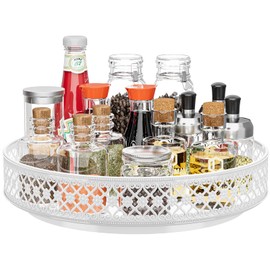 Ovicar Lazy Susan Turntable Organizer - 13 inch Rotating Spice Rack Metal Lazy Susan for Cabinet Pantry Kitchen Countertop Dining Table Cupboard Bathroom Vanity Refrigerator White