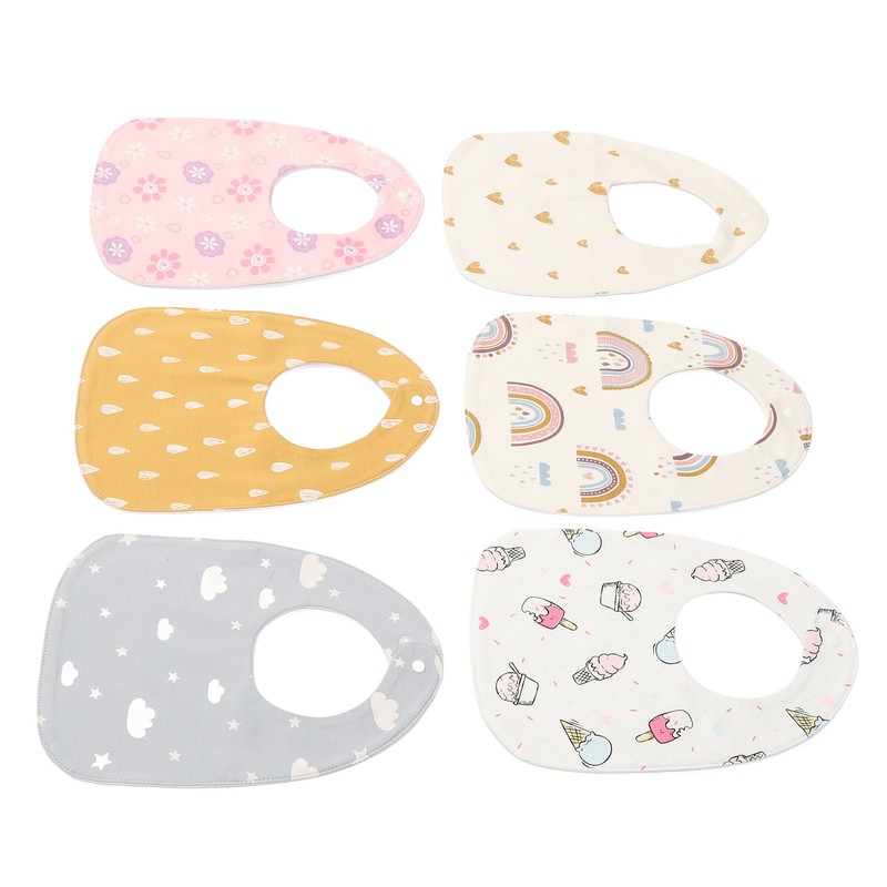 6pcs Infant Bibs U Shaped Snap Button Closure Cotton Waterproof