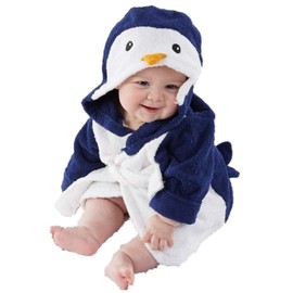 Baby Boy Bathrobe Towel Penguin Terry Unisex Toddler Hooded Bath Robes Girls Spa Hoodies Pajamas 2-3 Years (Navy, M)