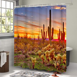 LUKUY Saguaro Shower Curtain for The Bathroom Arizona Desert Landscape with Cactus Mountain at Sunset Picture Cloth Fabric Bathroom Decor Set with Hooks 72Wx72L