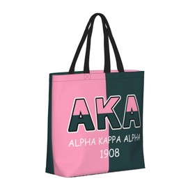 JHAKEDB Sorority Gifts Canvas Tote Bag Green Pink Reusable Shopping Tote for Women Travel Work Beach Bag Grocery Bags