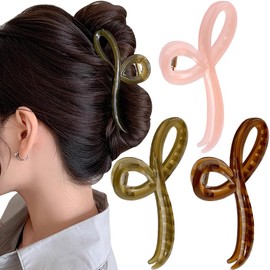 3Pcs Jelly Color Bow Hair Claw Clips for Women, Cute Sweet Claw Clips Large Hair Clips Pink Claw Clip for Girls, Fashion Elegant Bowknot Hair Clip Hair Accessories for Thick Thin Curly Hair