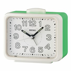 SEIKO QHK061WLH Rectangular Non Ticking Bedroom Alarm Clock, White & Green, 3.4 x 4.3 Inches