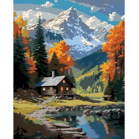 Paint by Number for Adults. A Cabin in The Woods Paint by Numbers for Adults Beginner Drawing Paintwork with 3 Paintbrushes Paint Canvas Oil Painting 16” x 20”