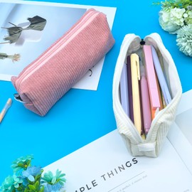 Small Pencil Case for Kids Adult - Portable Aesthetic Pen Case for Boys Girls, Corduroy Pencil Bag with Zipper, Cute Stationery Organizer for School Office Home Blue