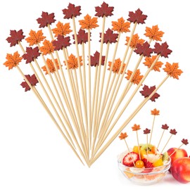 SRIZIAN Pack of 100 Cocktail Sticks, 12 cm Thanksgiving Maple Leaves Cocktail Sticks Skewers for Appetizers Cocktail Decoration Fruit Food Drinks Autumn Party