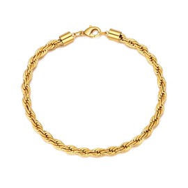 Philip Jones Men's 5mm Gold Plated Steel 8 Inch Round Rope Wheat Chain Bracelet