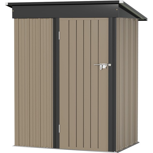 Greesum Metal Outdoor Storage Shed 5FT x 3FT, Steel Utility Tool Shed Storage House with Door & Lock, for Backyard Garden Patio Lawn (5' x 3'), Brown