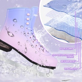 SMOOJOY Figure Ice Skates for Women and Men - Air Cushion Deluxe Hockey Ice Skate Premium Leather Skates Indoor Outdoor Rink for Teens Beginner