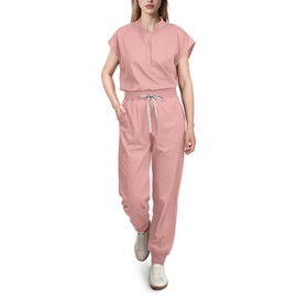 Eadflie Scrubs for Women Set - [Pink/M], Cool Stretch Jogging Scrub Nurse Uniform Set, Comfortable Breathable Scrub Tops and Scrub Pants, Multi Pocket Stand Collar Design for Nurse Workwear