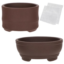 Bonsai Planter 2 pc 3.0" + 4.1" Unglazed Round Ceramic Succulent Pots Set