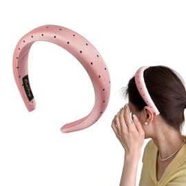 Thick Satin Headband Pink Polka Dot Hair Accessories for Thin Short Hair Bands for Girls Women French Elegant Headbands for Wedding Bridal Shower Party Headbands for Birthday Headband for Girls Women