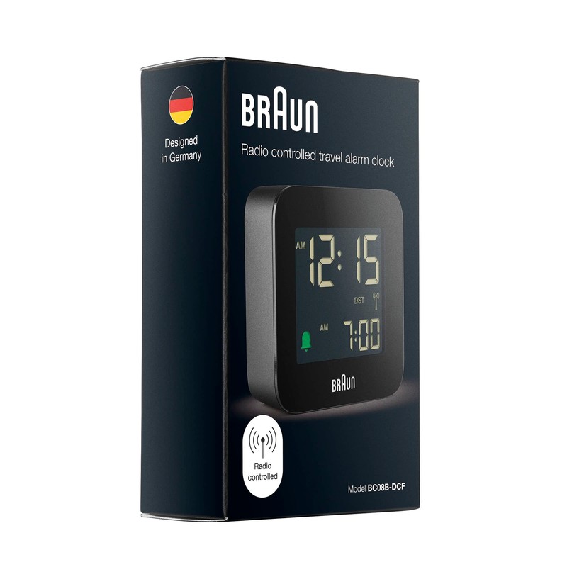 Braun BC08B-DCF Digital Travel Alarm Clock Central European Time Zone