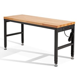 HABUTWAY Height Adjustable Workbench 60“ 2000 Lbs Capacity Oak Board Work Station Heavy-Duty Work Benches for Garage Party Shop Office (60 INCH Black)