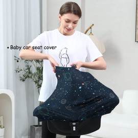 Car Seat Covers for Babies – Multi-use Breastfeeding Cover Carseat Canopy Cover, Infant Stroller Covers for Boys and Girls (Navy Blue Space)