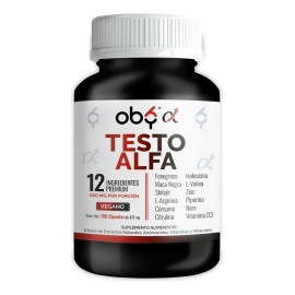 Testo Vitaminas Hombre | Con 12 Ingredientes Potenciados Maca Negra, Fenogreco, Shilajit, L Arginina, Boro, Curcuma | Precursor Natural | Testosterona | Oby Testo Alfa 180 Cápsulas