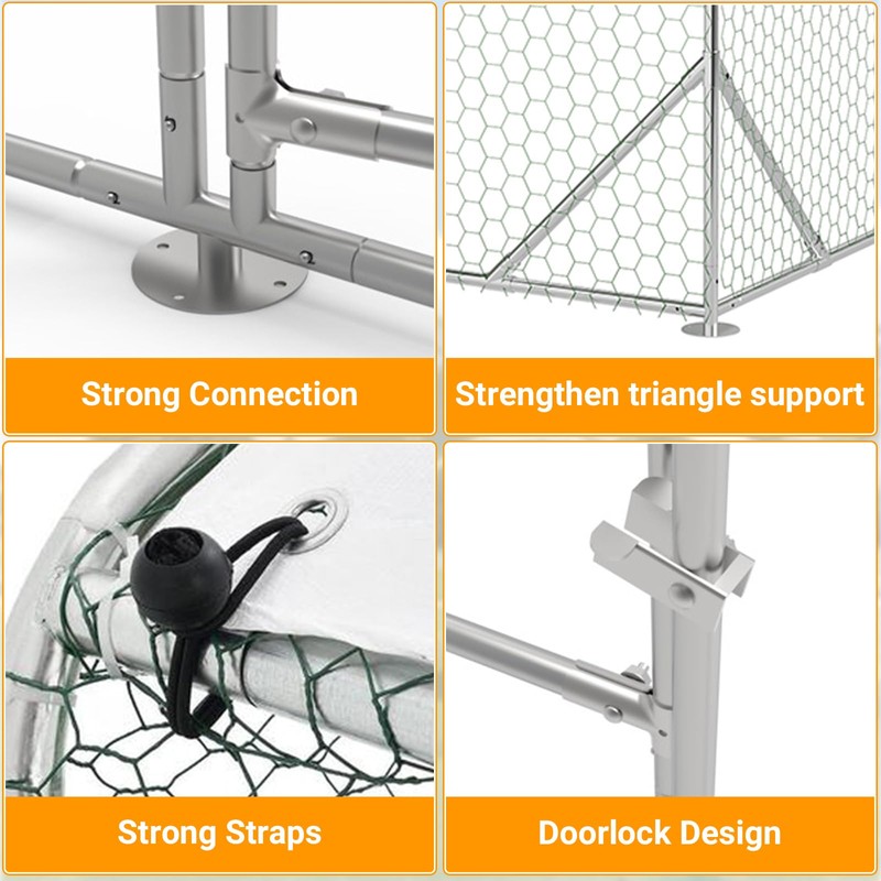 Large Metal Chicken Coop Run for 6/10 Chickens, Duck Coop/House,