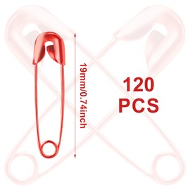 19mm Safety Pins, 120pcs Metal Mini Safety Pins for Clothes Tags Hijab Crafts Quilting Dress Charms Jewelry Making (Red)
