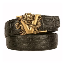 xichuangyuXCY Men's Ratchet Belt Classic Style Retro Dragon Ratchet Buckle Men's Leather Belt Carved Belt Casual Business Belt, Black Crocodile Pattern Dragon 2