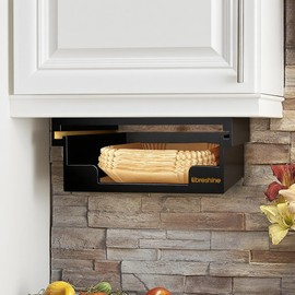 Libreshine 6/8/9 Inch Air Fryer Liner Dispenser, 8/9/10 Inch Paper Plate Holder Under Cabinet, Bamboo Kitchen Storage Organizer for Shelf and Countertop Black