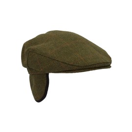 WALKER AND HAWKES - Derby Tweed Eddie Flat Cap w/Foldable Ear Flaps - Dark Sage - L (59cm)