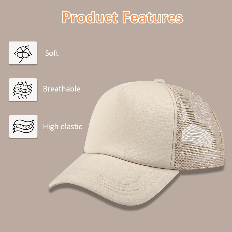 OKBA 5 Pack Sublimation Blank Baseball Cap Polyester Mesh Trucker