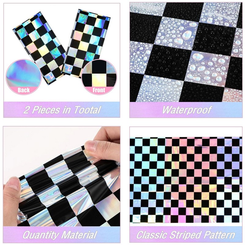 2 Pack Black and Iridescent Checkered Plastic Tablecloth, 54" x