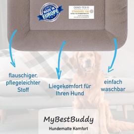 MyBestBuddy Comfort Dog Cushion Light Brown/Beige 60 x 40 cm S, Allergy Friendly, Non-Slip, Washable at 40°C with Fluffy Fabric Cover, Dog Mat or Dog Bed for Small Dogs