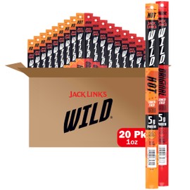 Jack Link's WILD Snack Sticks, Original and Hot Variety Pack - Protein Snack Sticks with 5g of Protein per Serving, Keto Friendly, Individually Wrapped - 1.0 Oz. (Pack of 20)