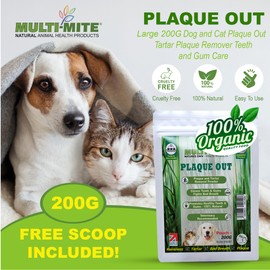 PLAQUE OUT 200G Resealable Pouch Tartar Plaque Off Remover, 100% Natural & Organic - Bad Breath Teeth Gum Care for Dogs, Cats